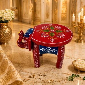Handcrafted Wooden Elephant Stool | Traditional Rajasthani Hand-Painted Decorative Side Stool